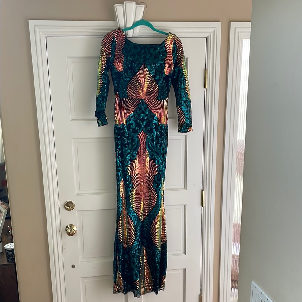 Small Sequin Elegant Multicolor Maxi Evening Gown… - image 1